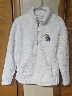 Top of the World White Sherpa Quarter-Zip with Jayhawk Patch